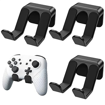 Controller Wall Mount Pack of 3 Game Controller Holder Self-Adhesive Controller Holder Wall for PS4/PS5/Xbox/Switch Gaming Accessories for Gamepad and Headphones Black