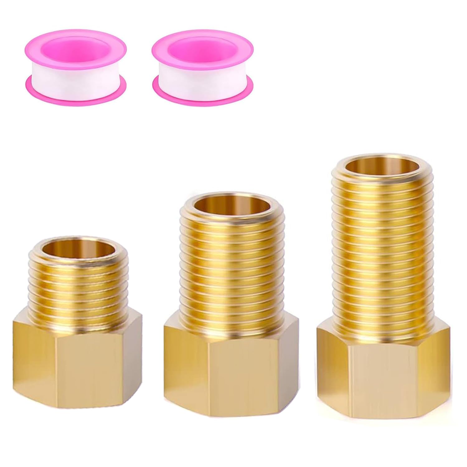 Photo 1 of 1/2" Brass Extension Fitting, 1/2" Female to 1/2" Male Pipe Connector Fitting,1/2' Pipe Fittings Extension for Tub Spout/Shower with Teflon Tape (2PCS), Length 30/40/50MM (3PCS)