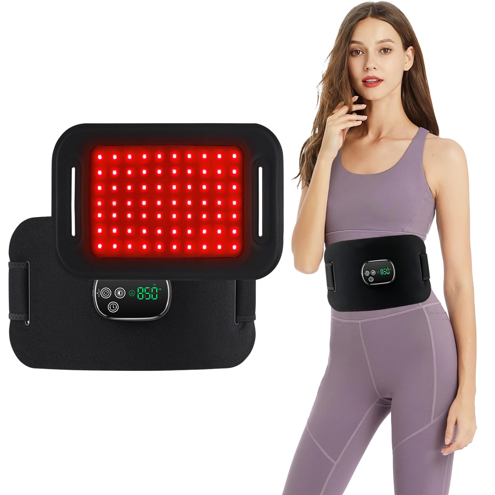 Infrarotlampe Rotlichtlampe Therapie Gürtel 660nm 850nm mit 5000mAh Batterie, 4 Modi Red Light Therapy Belt & 3 Stufen Timer, Entspannende Muskeln, Schmerzlinderung - 20HZ Puls-Modus