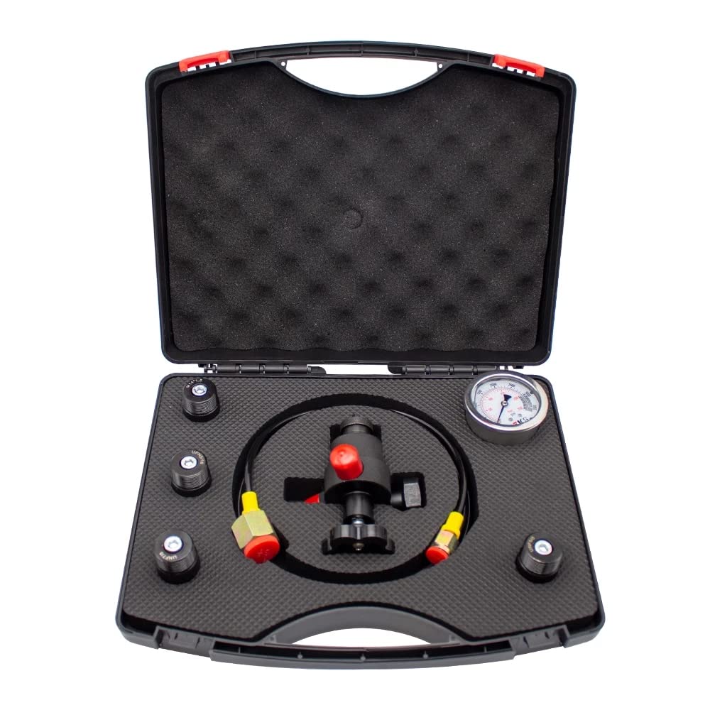 Toplionace 0-25 MPA Manometer Test Kit, Hydraulik Akkumulator Stickstofffüllung Füllgas Ventil Manometer Set mit Multi Typ Adaptern (A)