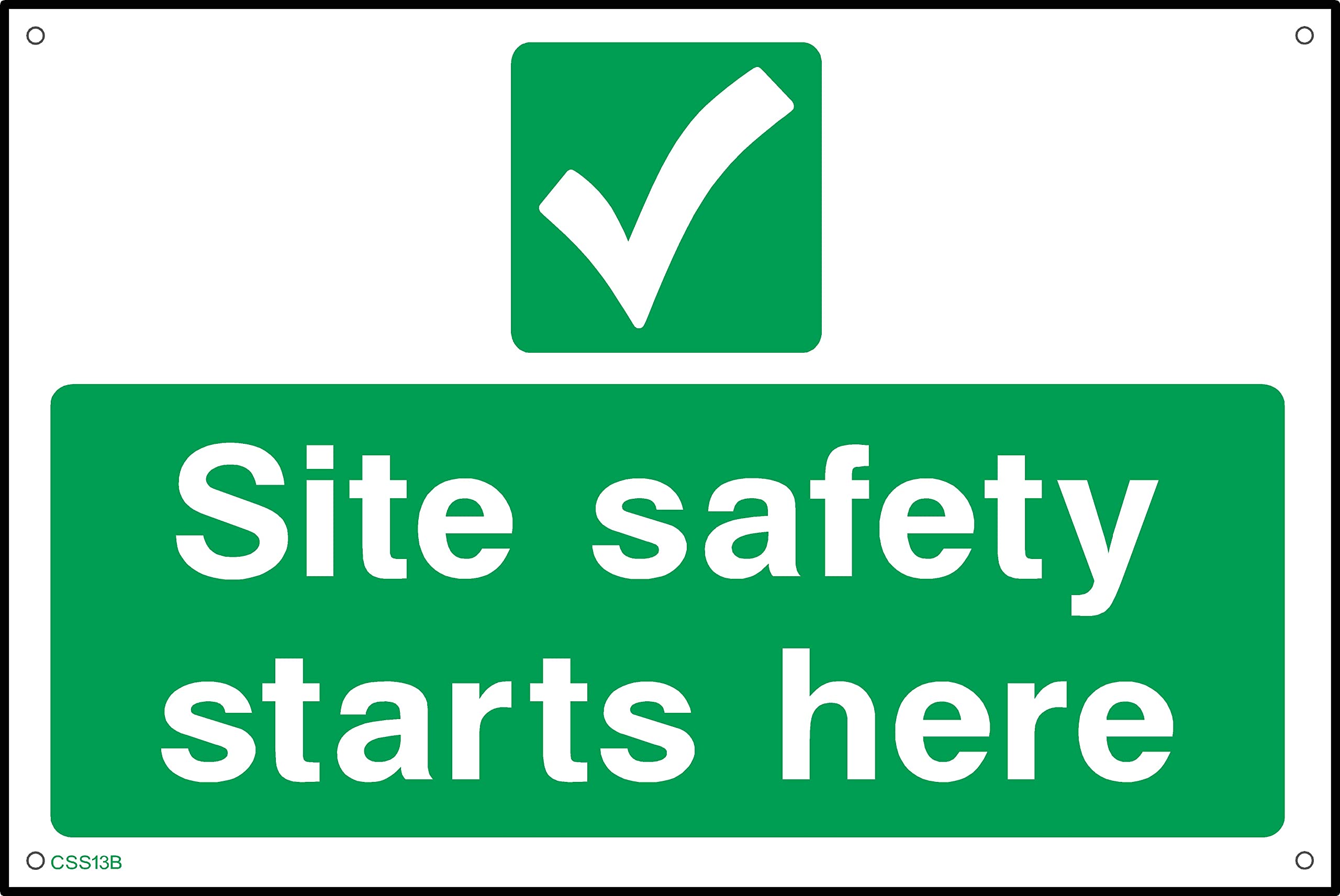 Site Safety Starts Here Sign- 400mm x 300mm - 1.2mm Rigid Plastic Drilled Sign (CSS13B)