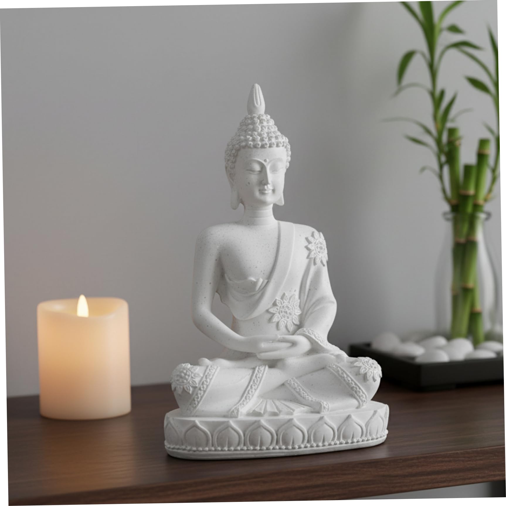 Fertnouk Buddha Statue, Handmade Resin Buda Figurine for Indoor Serene Decor, 4.3 Inch Mini Meditation Statue for Home Decor