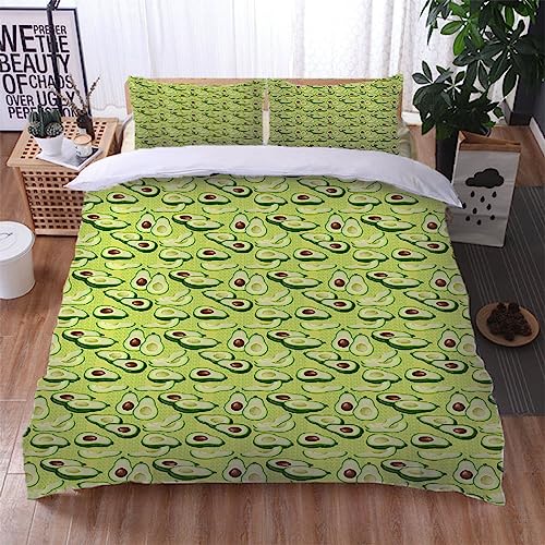 Funda Edredón Y Fundas De Almohada, para Camas De 150 (220X240Cm), Juego De Ropa De Cama 3 Piezas, 3D Impresión Aguacate Verde, Funda Nórdica De Microfibra con Cremallera