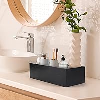 Vista 6 de LotFancy Caja de decoración de baño, paquete de 2 soportes de papel higiénico de madera, cesta de almacenamiento de tanque de inodoro negro, parte
