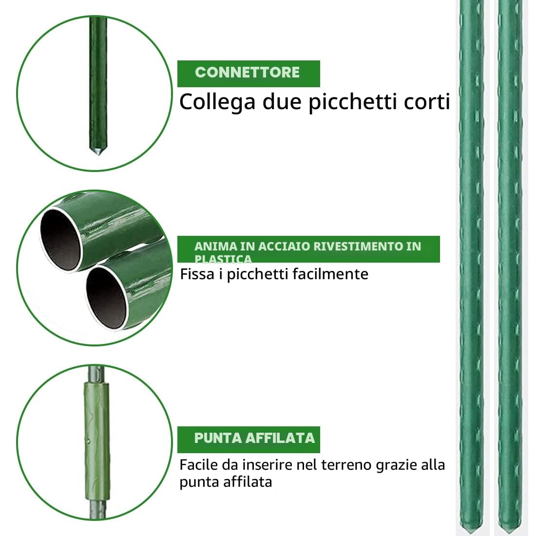 Pali per piante da giardino Bastoncini di supporto per piante verdi 20PZ Bastoncini per la coltivazione di piante con connettore Canne da giardino Pali di supporto per viti per fiori, verdure e