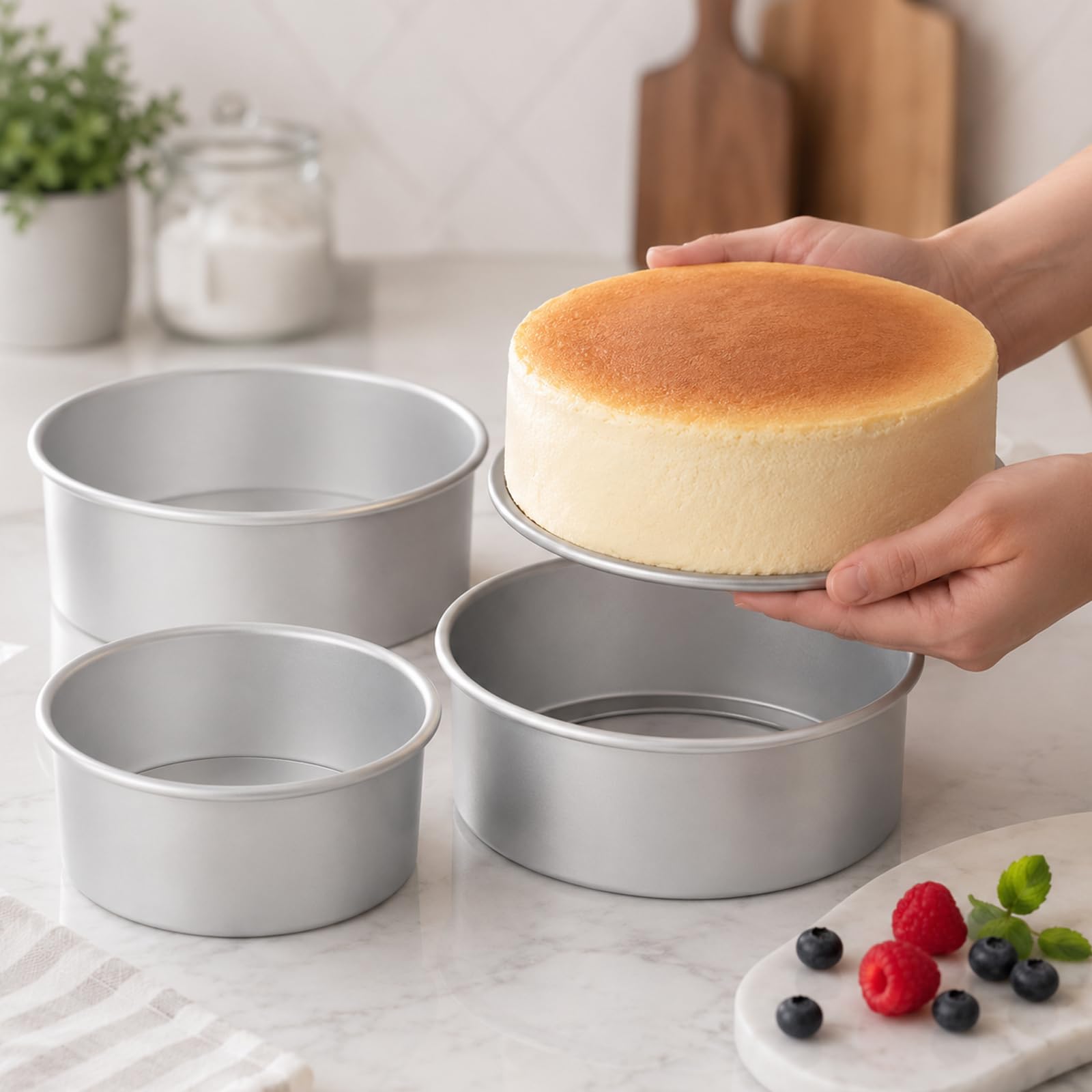 3 stampi rotondi per torte con fondo rimovibile, 15,2 x 25,3 x 25,4