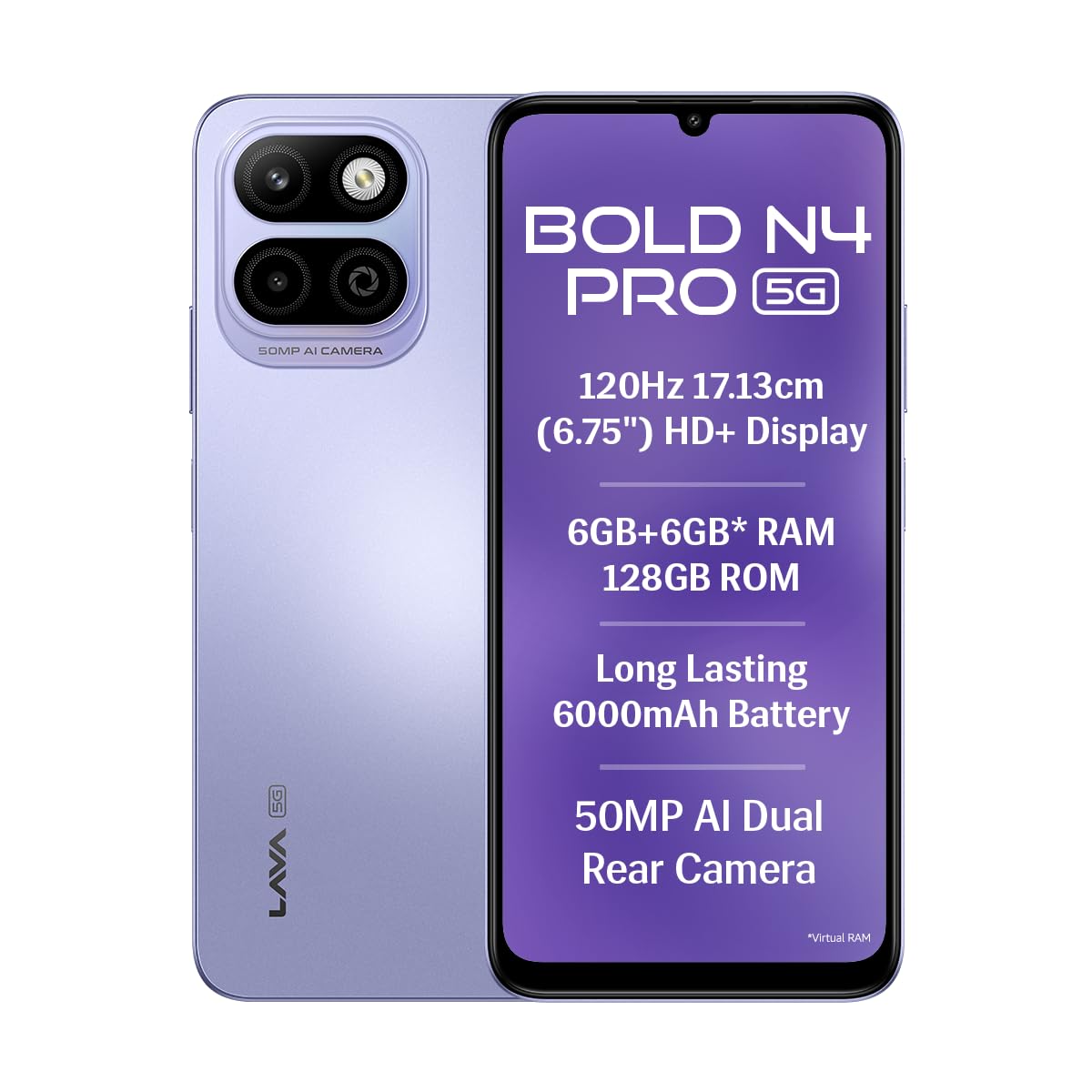 Lava Bold N4 Pro 5G 6GB 128GB Opulent Lilac - Image 1