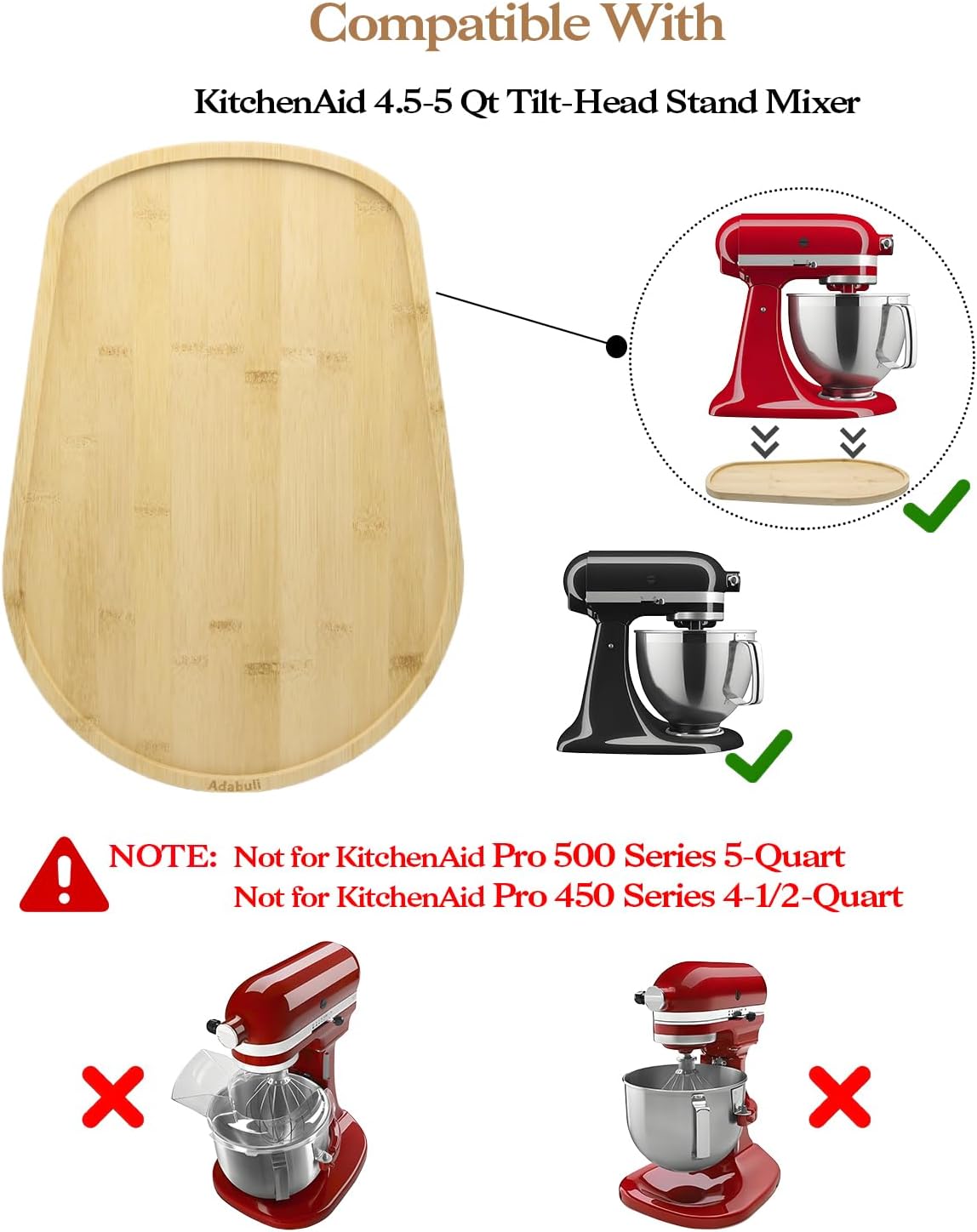 Bamboo Mixer Slider Mat Compatible with KitchenAid 4.5-5 Qt Tilt Head Stand Mixer, Appliance Sliding Mat for Kitchenaid Artisan, Kitchen Countertop Storage Accessories and Attachments