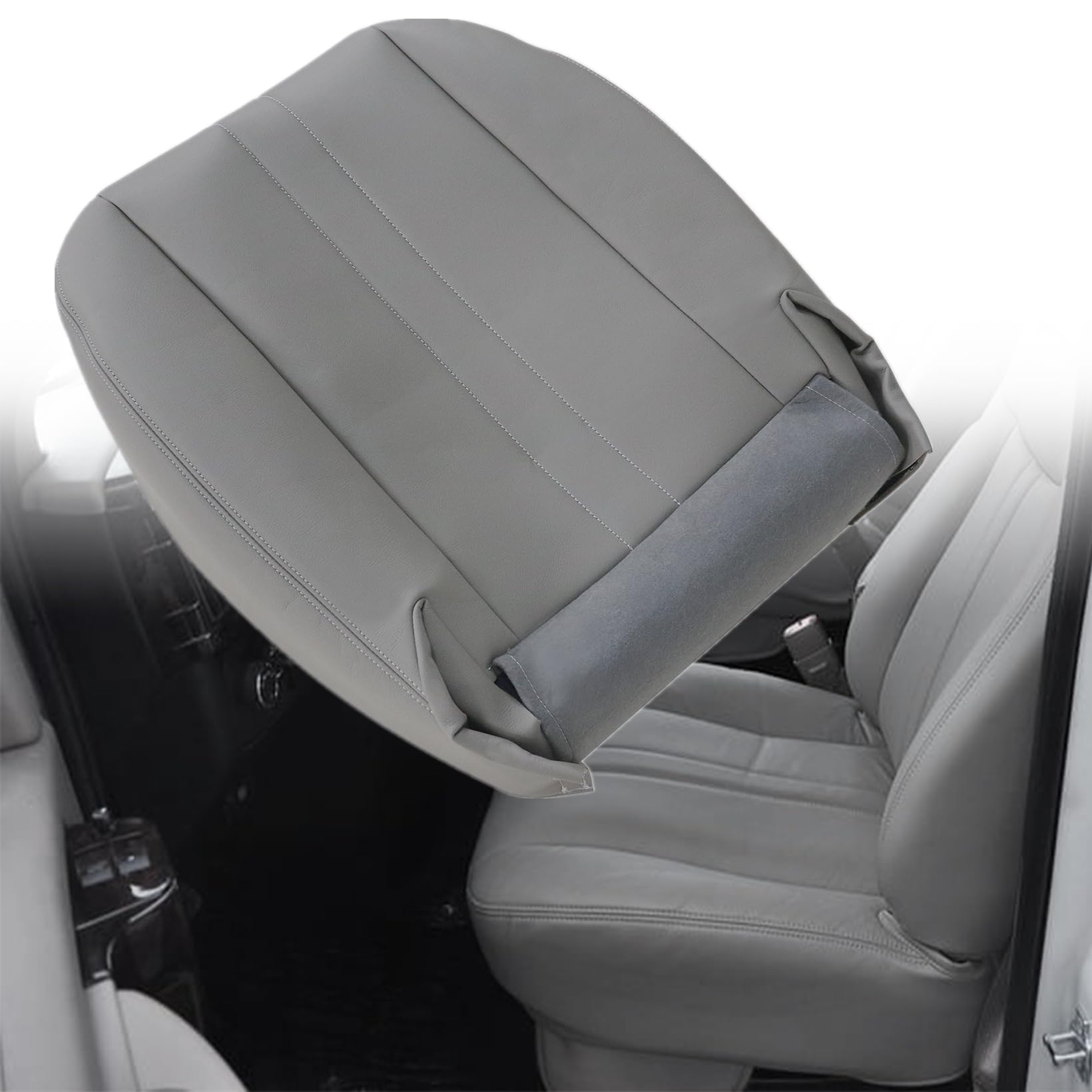 nlqr front driver or passenger side bottom replacement leather seat cover compatible with chevy express gmc savana 1500 2500 3500 van 2003 2004 2005 2006 2007 2008 2009 2010 2011 2012 2013 2014 gray