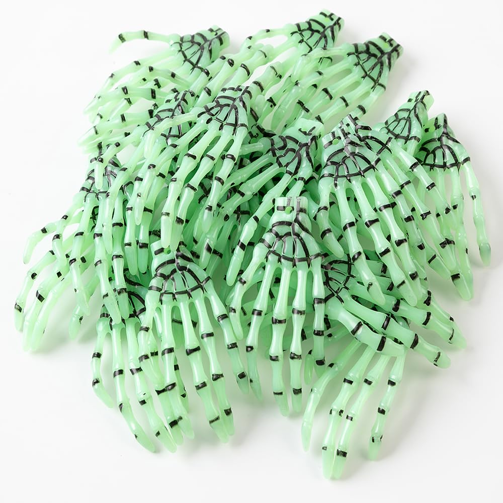 wybcfp 24 Pcs Halloween Skeleton Hands Decoration Plastic Fake Human Hands Artificial Skeleton Hands Halloween Ghost Skeleton Hands for Halloween Party DIY Craft Costume Accessory (Luminous)