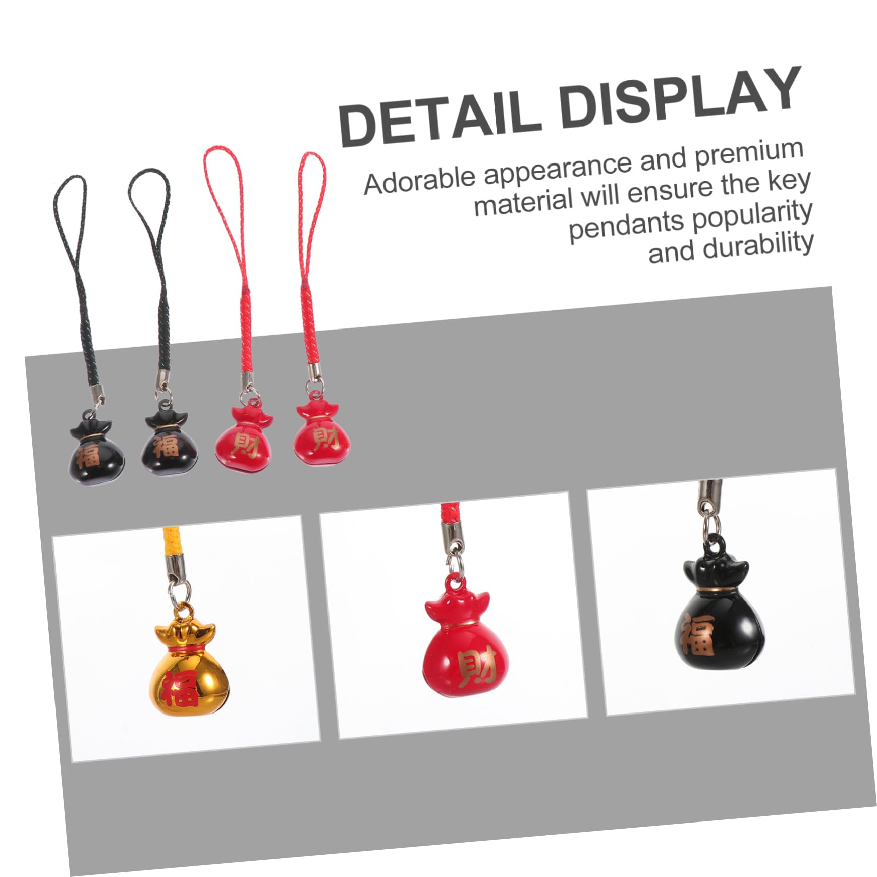 IWOWHERO 6pcs Purse Bell Pendant Cell Phone Charm Strap Feng Shui Pendant Money Bag Keychain Key Holder Backpack Pendant Lucky Cats Key Lanyard Phone Decoration Christmas Socks Copper Small
