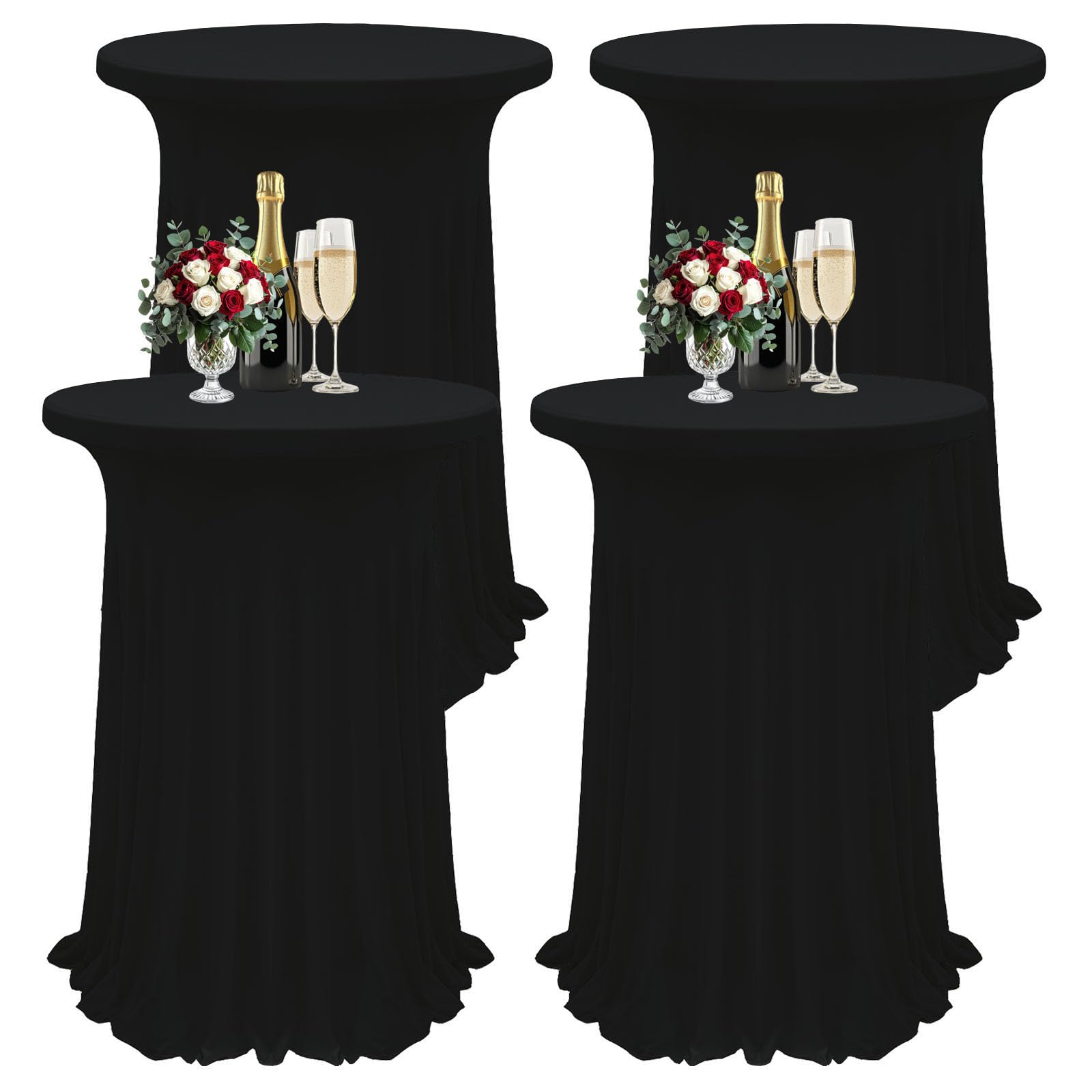 Photo 1 of ***MISSING PARTS***
Seveups 4Pack Black Cocktail Tablecloth 32"x 43" Table Skirt Spandex Stretch Round Cocktail Table Cover with Wavy Drapes Fitted High Top Covers for Wedding Party Banquet