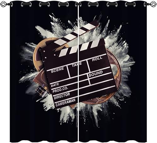 Miniatura 15 de Cortinas opacas de cine para niñas y niños, decoración del hogar, cámara retro, cinematografía, película, ojales, aislamiento térmico, cortinas de