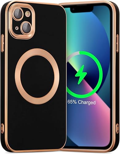 QLTYPRI Funda magnética para iPhone 13 de 6.1 pulgadas, compatible con MagSafe, funda de silicona suave con borde chapado de lujo, protección de