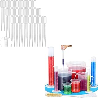 moveland 100 PCS 3ML Dropper Pipettes Essential Oil Transfer + Upgraded Plastic Graduated Cylinder and Plastic Beakers Set, Ideal for DIY and Science Lab