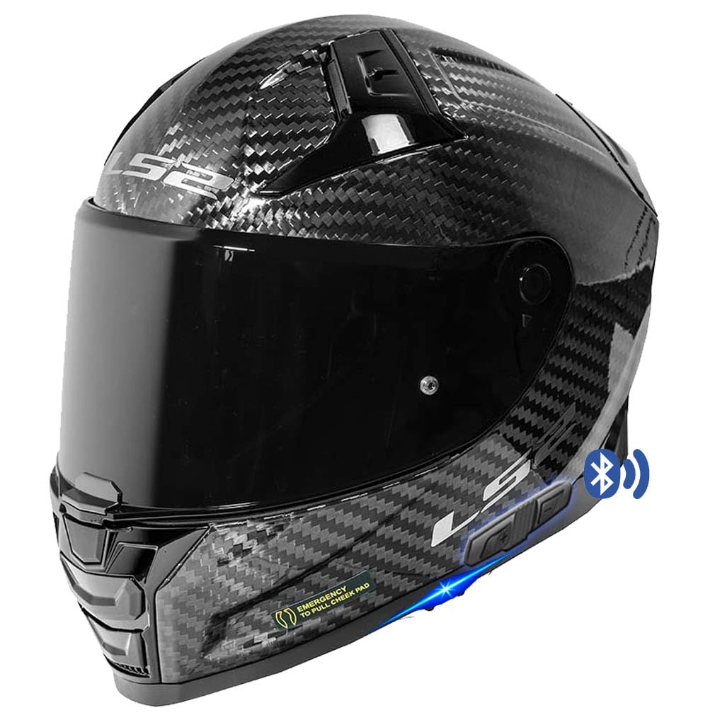 Designed LS2 FF811 Vector II Carbono Bluetooth Intercomunicador Sena Integrado - Casco de Moto Integral con Visor Solar, Pinlock y Pantalla Oscura - Helmets Unisex Hombre y Mujer - ECE 22.06