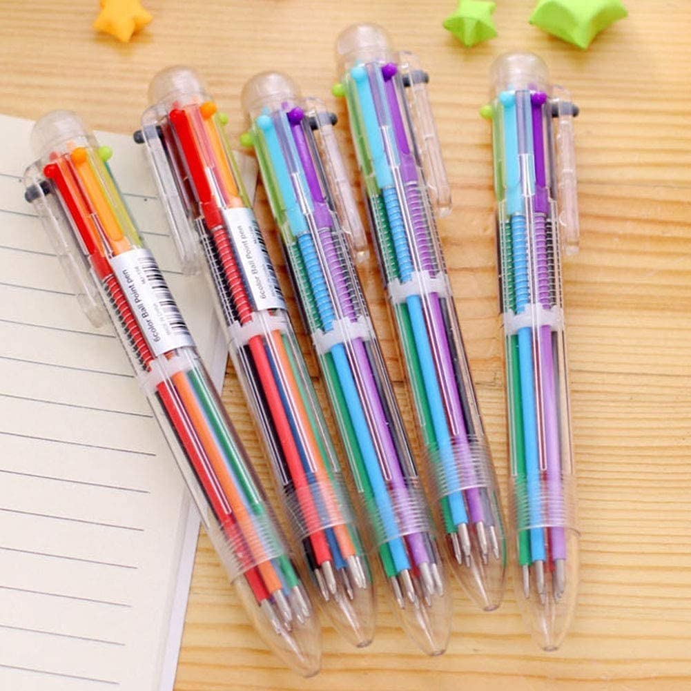Ballpoint Pen Multicolor 6-in-1 Retractable Rollerball Multicolor Pen Transparent Ballpoint Pen Office School Supplies Student Children Gift Multifunctional — view 4