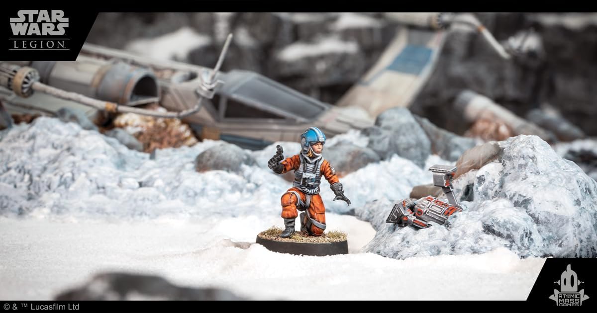 Rebel Pilot miniature in a snowy battlefield setting