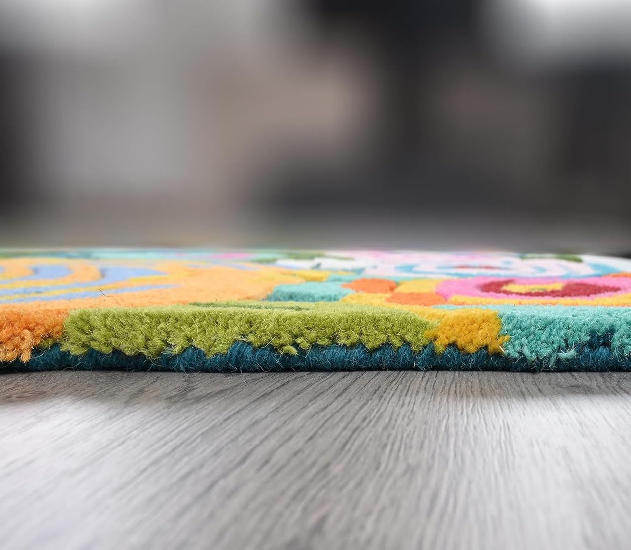 Floral Area Rug 3' x 5' Teal Blue Multicolor Hand Tufted Wool Rug Botanical Border Living Room Bedroom Carpet Soft Durable Easy Maintenance Decor