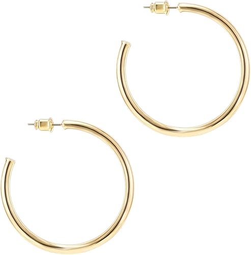 PAVOI 14K Gold Plated Hoop Earrings For Women 2mm Thick Infinity Gold Hoops Women Earrings Gold Plated Loop Earrings For Women Lightweight Hoop