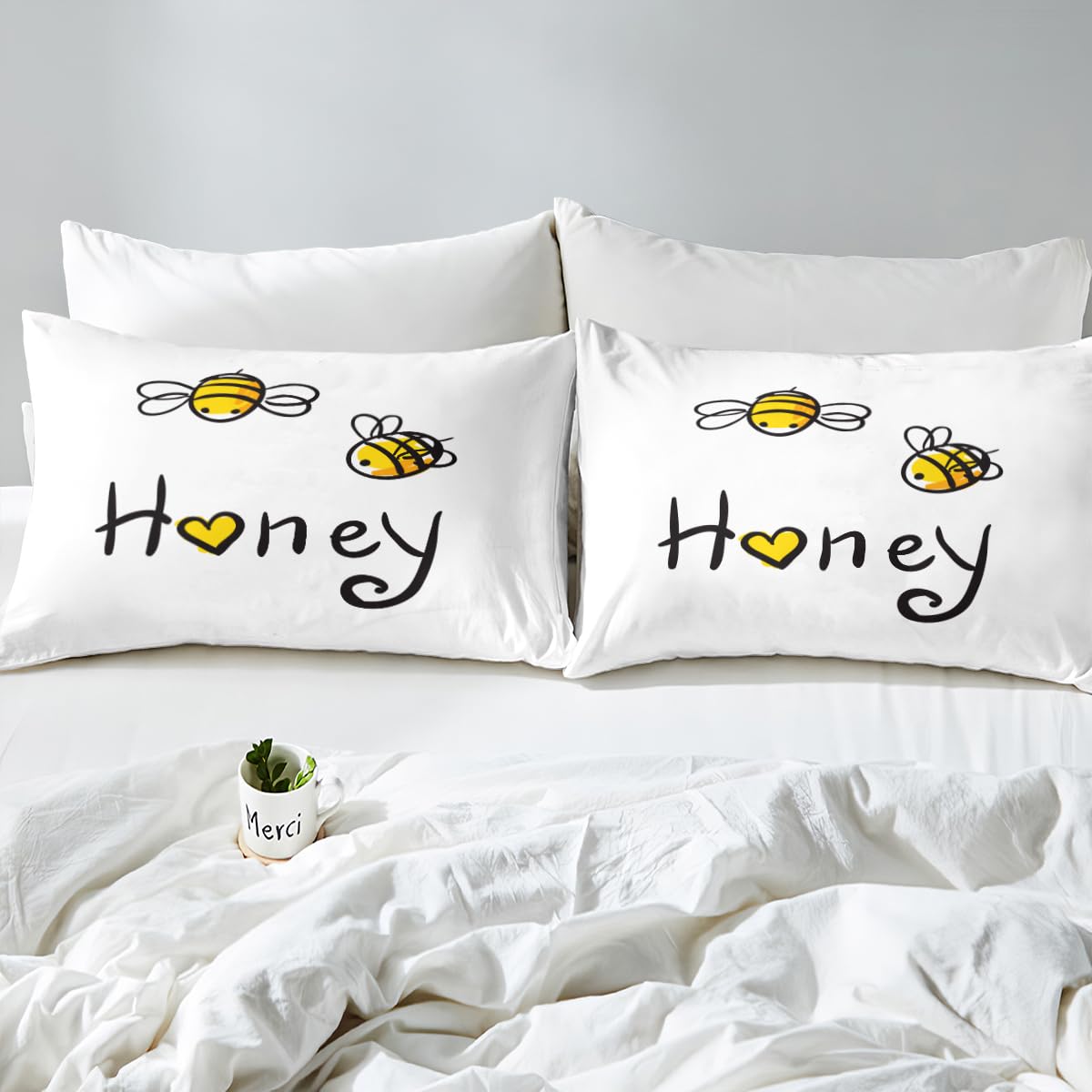 Loussiesd Bee Bedding Set Honey Hive Duvet Cover Set King Size White for Kids Boys Girls Cute Bee Comforter Cover Simple Soft Bed Cover Bedroom Collection 3Pcs - Image 4