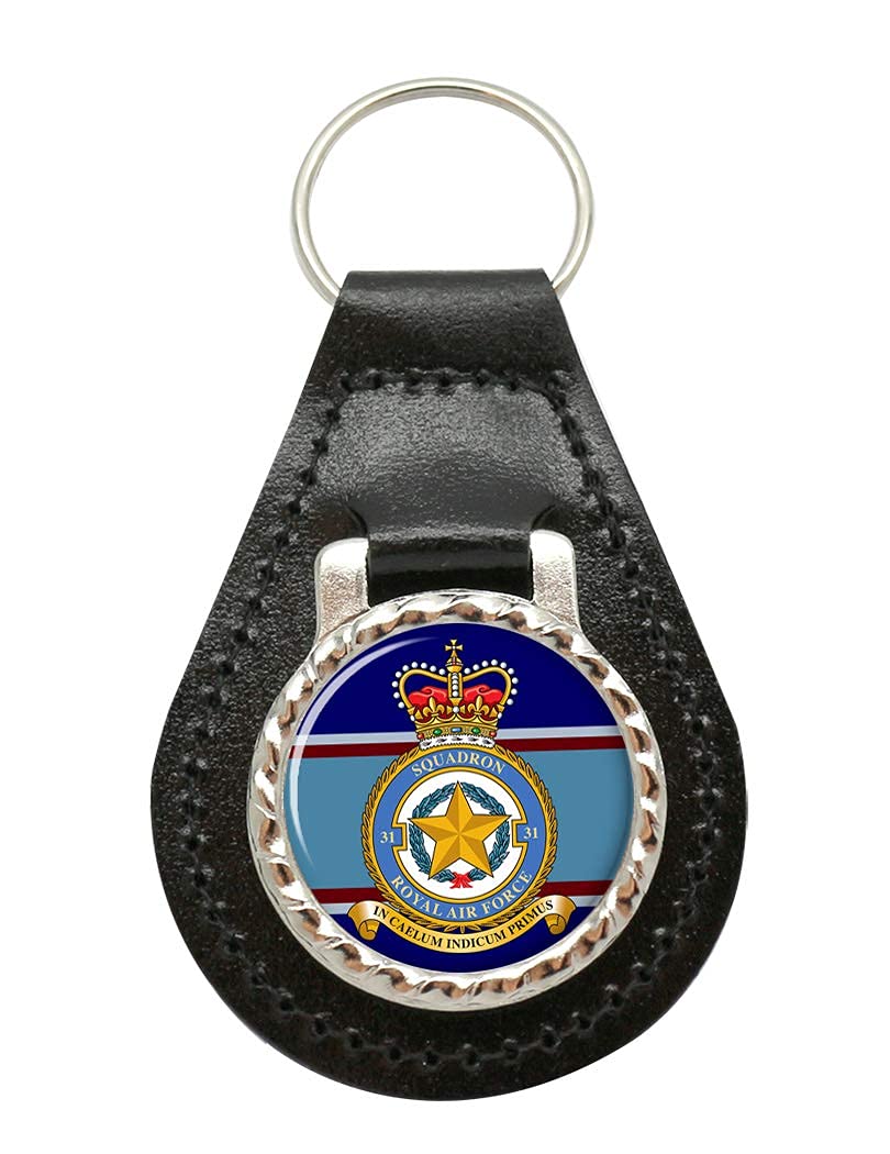 Giftshop Uk Unisex Black Leather And Silver Metal 31 Squadron, Raf Leather Key Fob
