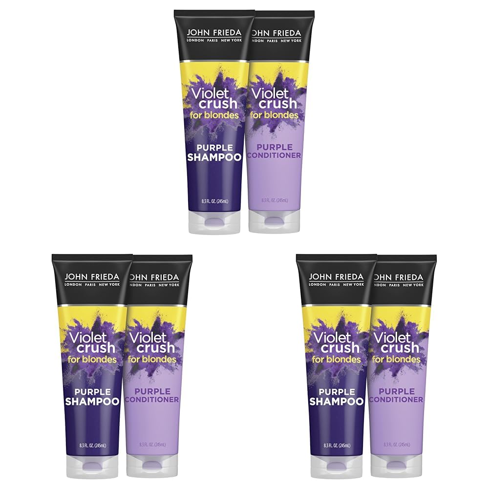 John Frieda Violet Crush Purple Shampoo and Conditioner Set for Blonde Hair, Neutralizes Yellow Tones for Bleached, Blonde, and Platinum Hair, 8.3 Oz, Pack of 2