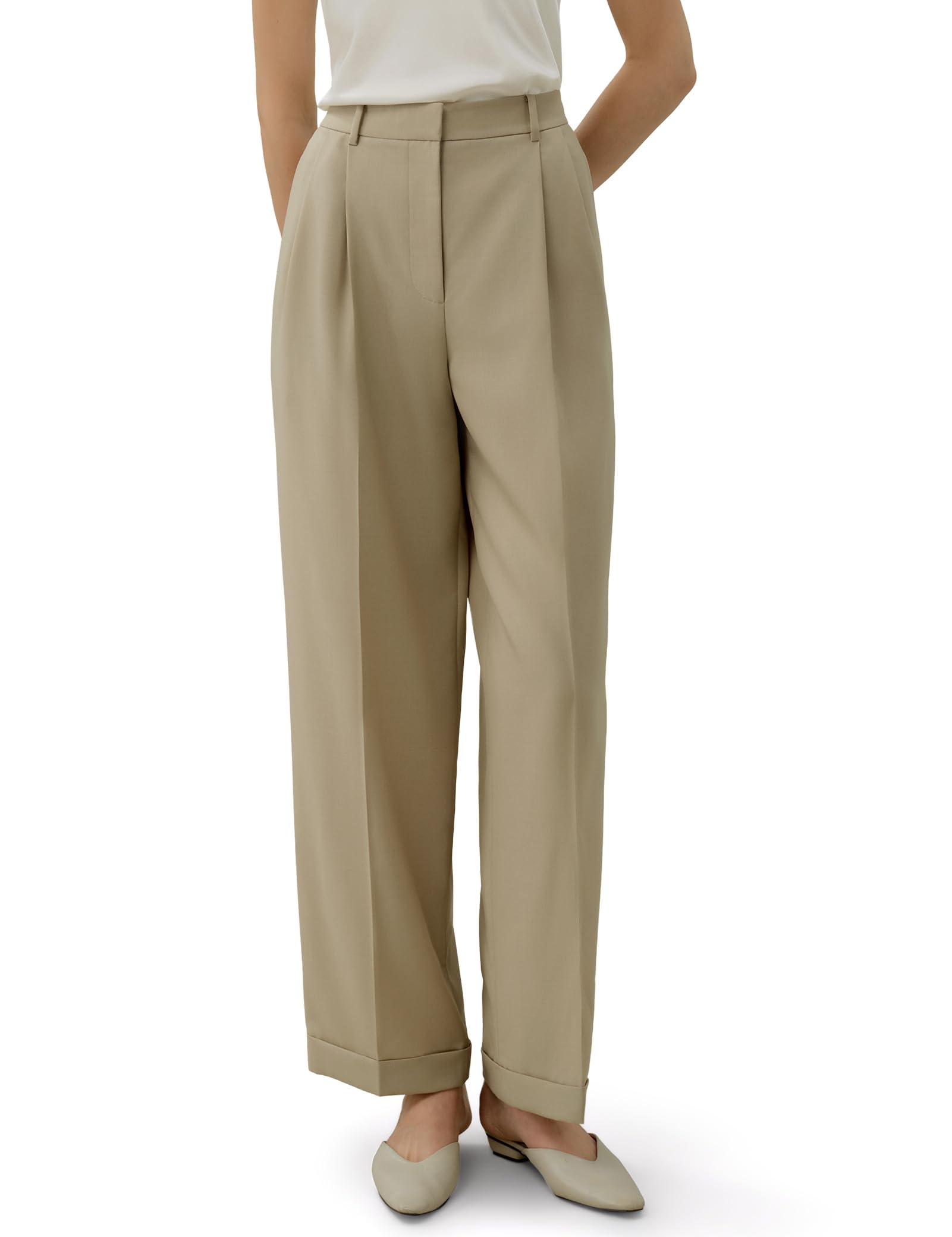 LilySilk Silk Wool Blend Women Trousers Ladies Work Pants Elastic Waist Straight Leg Pant for Business Casual