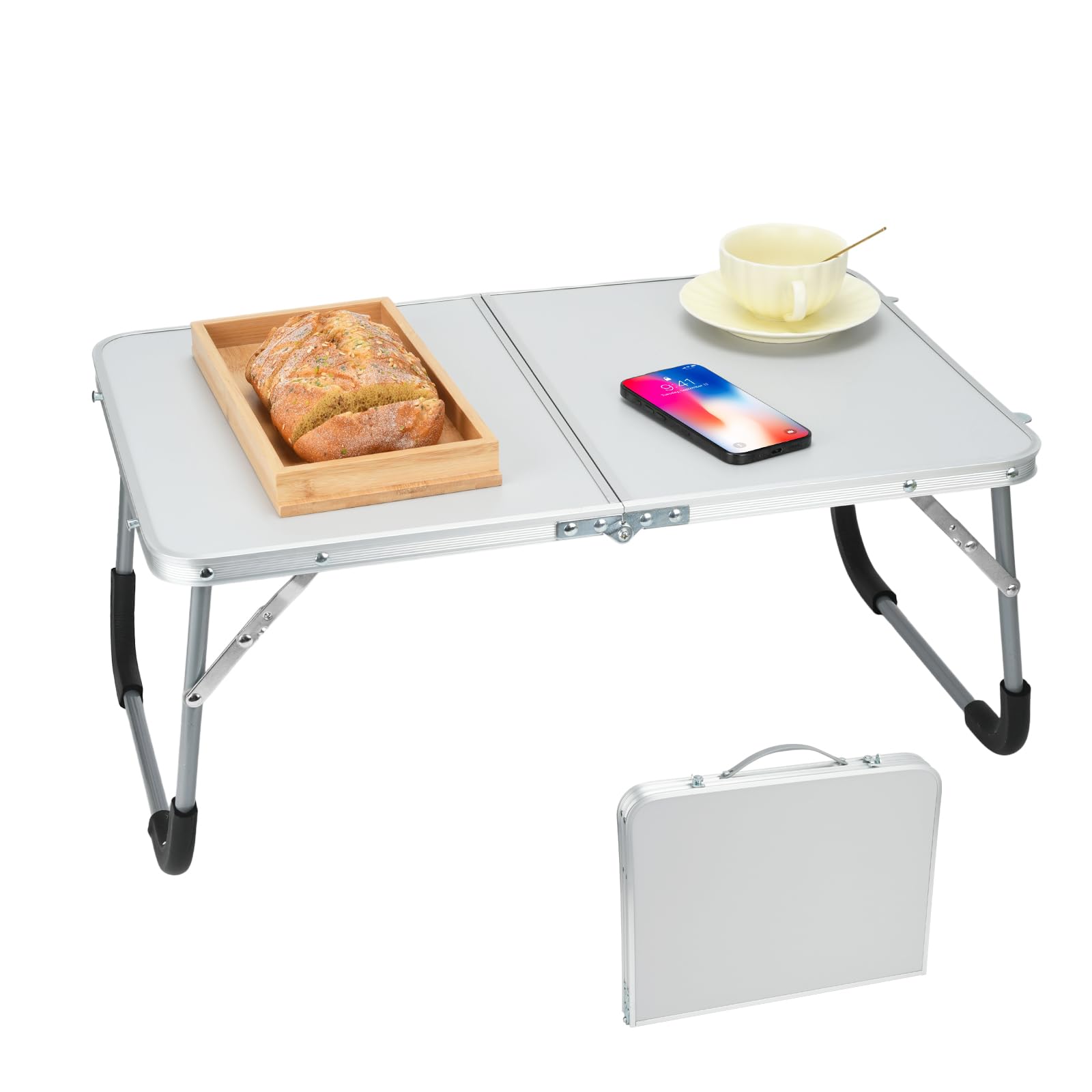 BSDLZCH Foldable Laptop Table, Folding Dining Table, Multifunctional Lap Desk for Bed, Lightweight Portable Fit Bed Couch Sofa Floor, Outdoor Garden Picnic Camping, 60.5x40.5x26cm, Silver-Gray — image 1