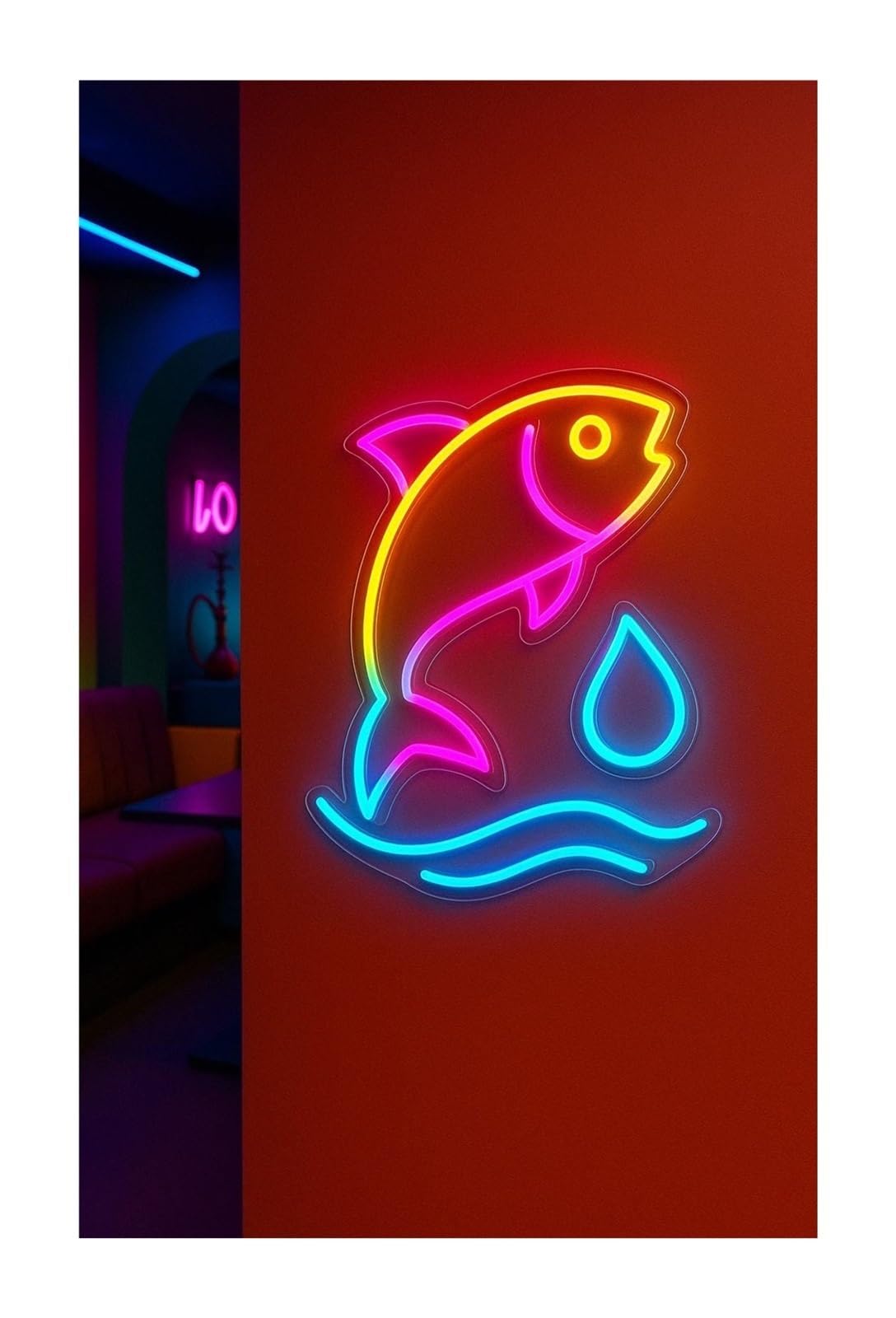 RONGCH Hanging Art Signs Fish Neon Sign for Seafood Restaurant for Fishing Shop Gameroom Bedroom Birthday Party Bar Livingroom Wall Decor(E)