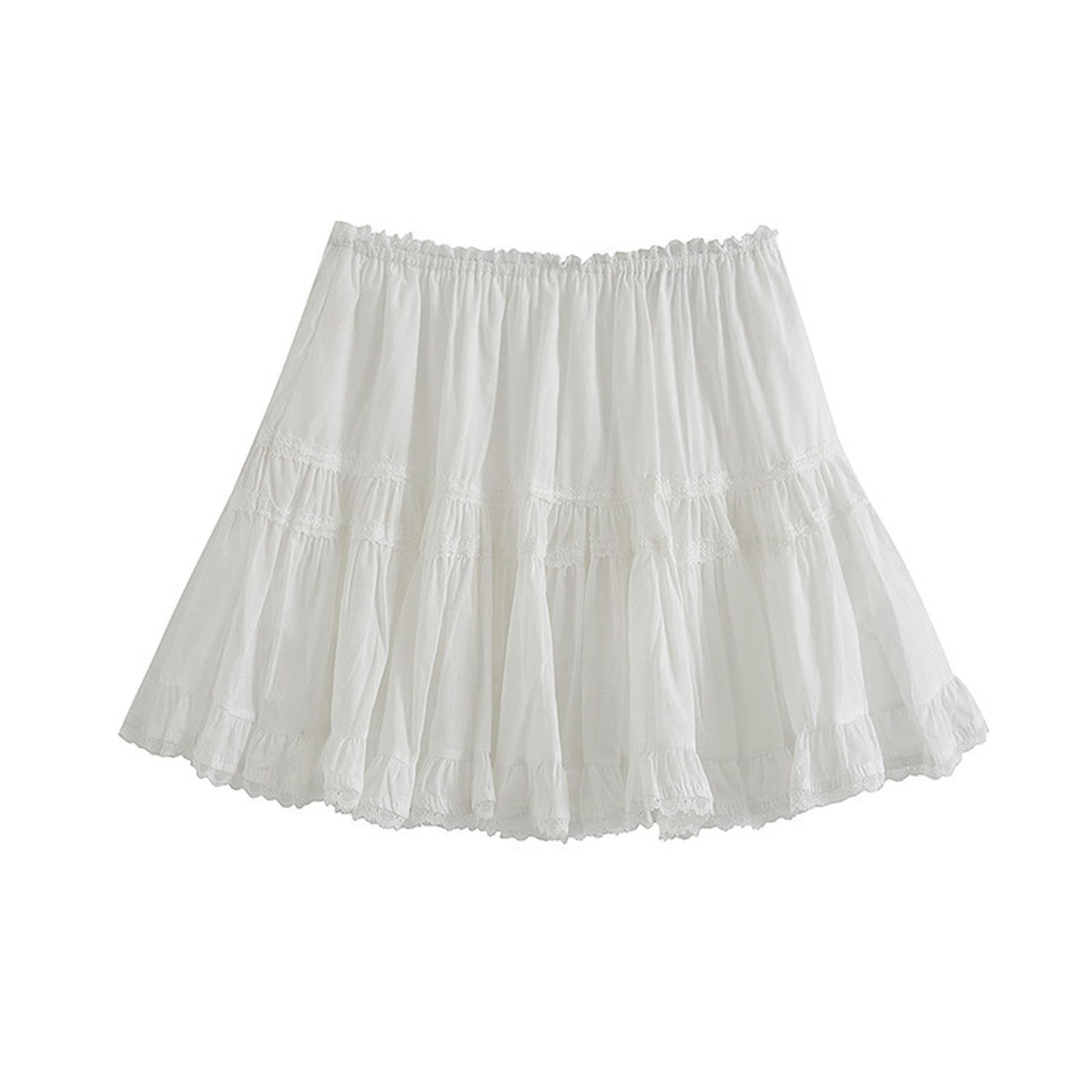 Falda Corta de Encaje con Cintura en Forma de A romántica e Informal para niña Nueva de Primavera-Blanco-M