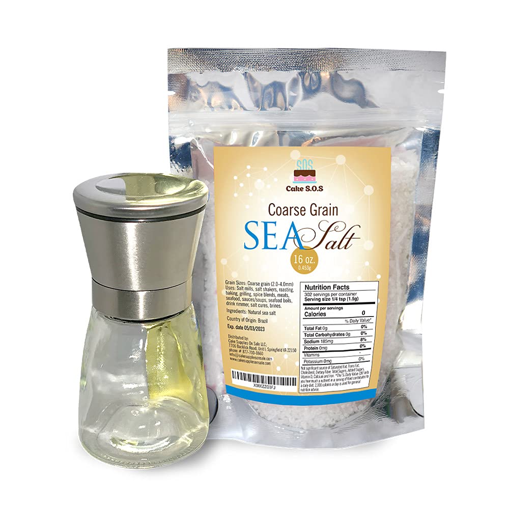 Perfect Combo Pack With a Gift - Stainless Still Salt Mill 170 ml w/ 16 oz Natural Atlantic Coarse Grain Sea Salt