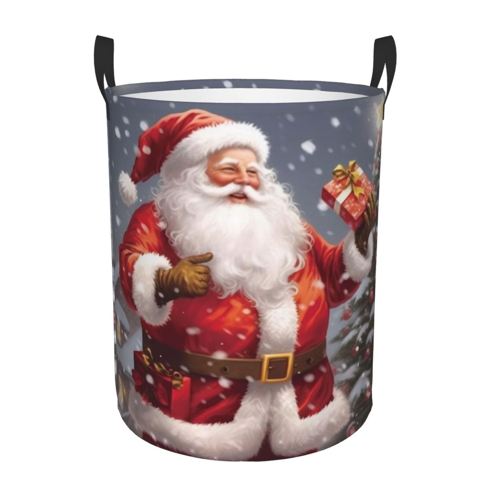 Santa Claus Snow Secenry - Circular Laundry Basket â€“ Waterproof, Lightweight, And Durability With Handles | Collapsible Laundry Hamper For Home Décor And Versatile Storage