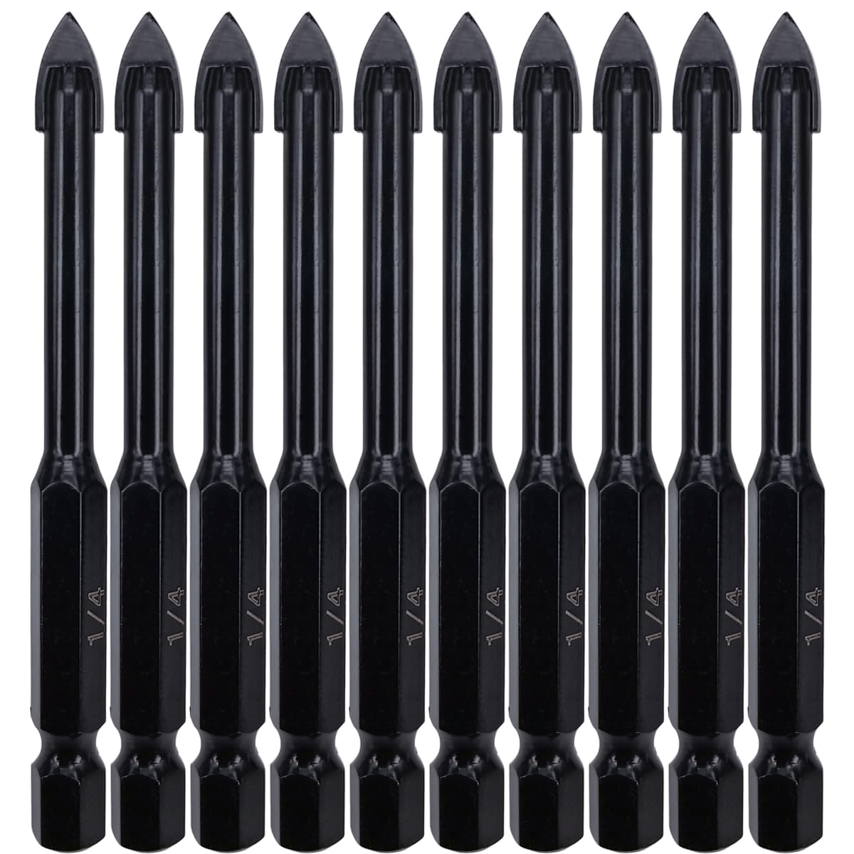 Hymnorq 10-Piece 1/4" Glass and Tile Drill Bit Set - YG6X Tungsten Carbide Tipped Spear Point Masonry Bits with 1/4" Hex Shank for Ceramic, Mirror,