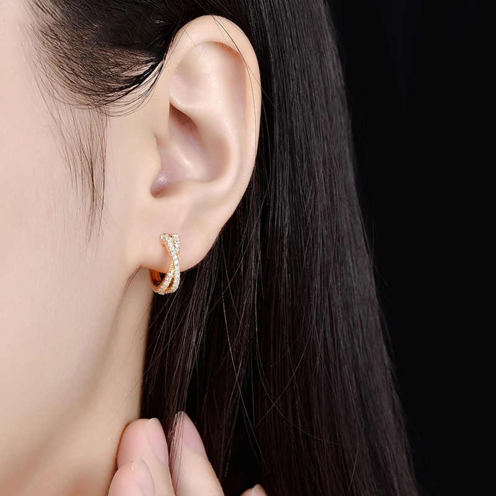 KnSam Kolczyki Creole Hoop Gold 18K 750 prawdziwe złoto, 0,28 ct laboratoryjne kolczyki na Boże Narodzenie krzyż wiertła szlif okrągły biały, kolczyki sztyfty, bezniklowe żółte złoto Au750