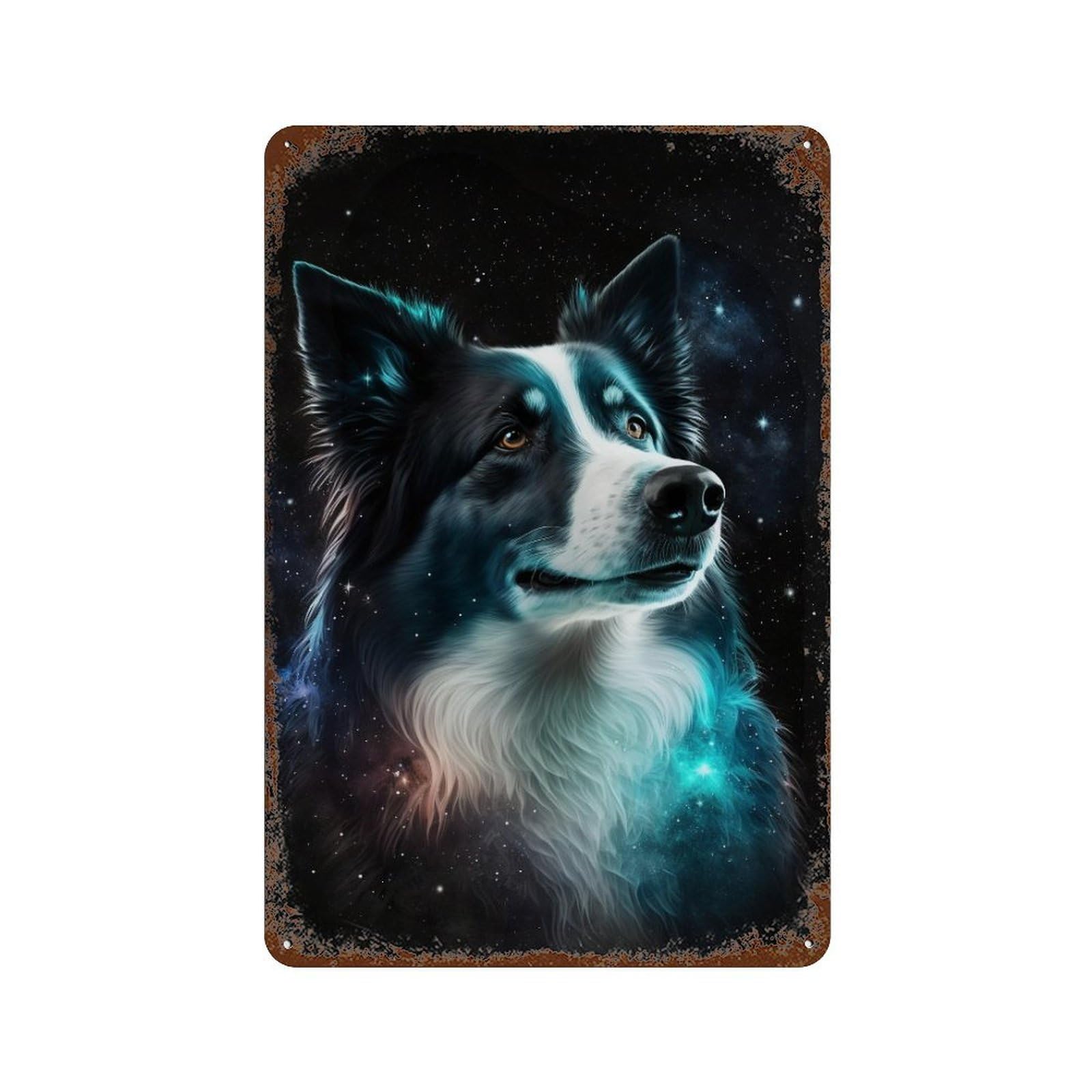 Vintage Rust Metal Sign Galactic Wolf Portrait -12 11.8"x7.9", Retro Wall Decor for Patio, Garden Room And Bar Decor