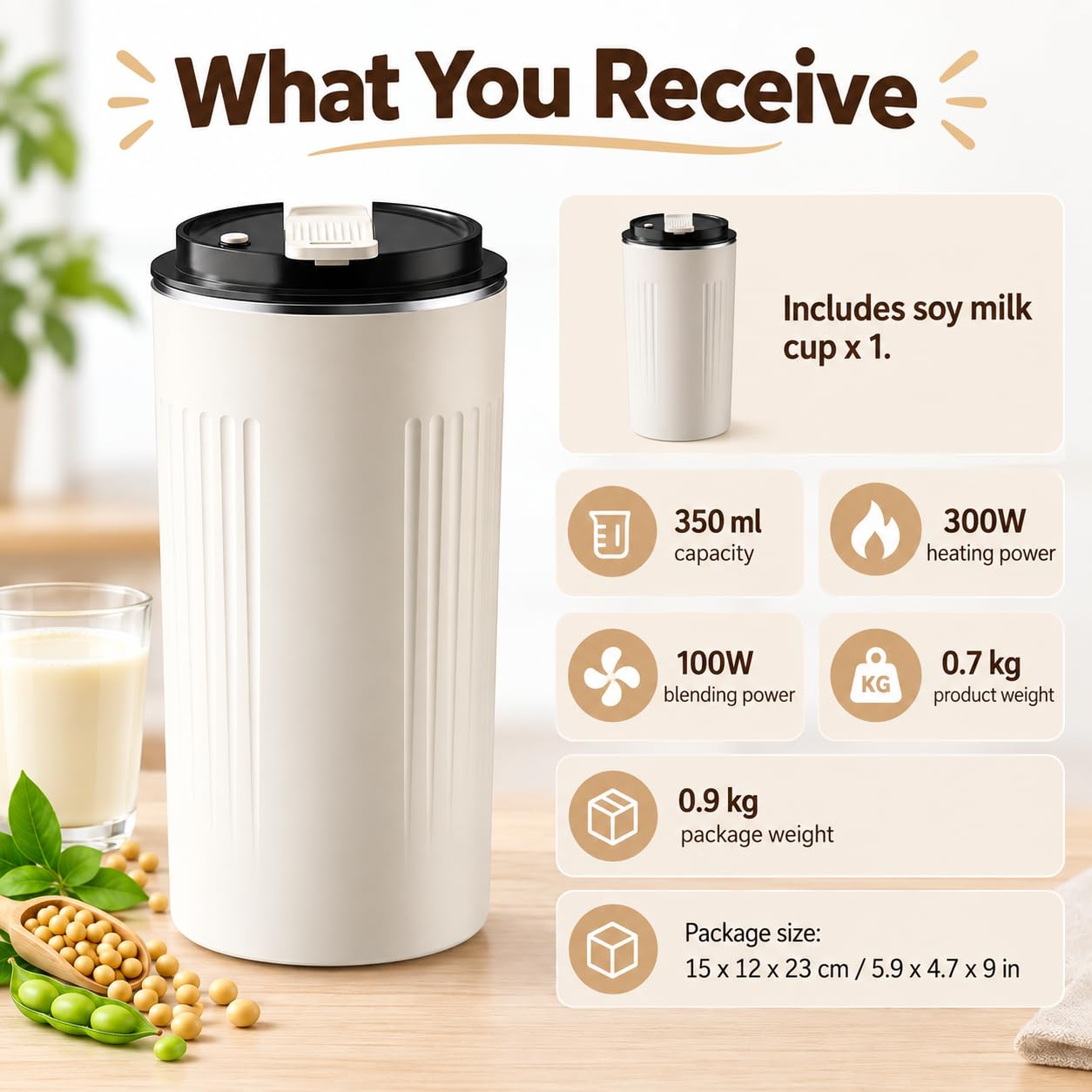 Maszyna Do Mleka Sojowego, 6 Wstępnie Ustawionych Programów, 350 Ml