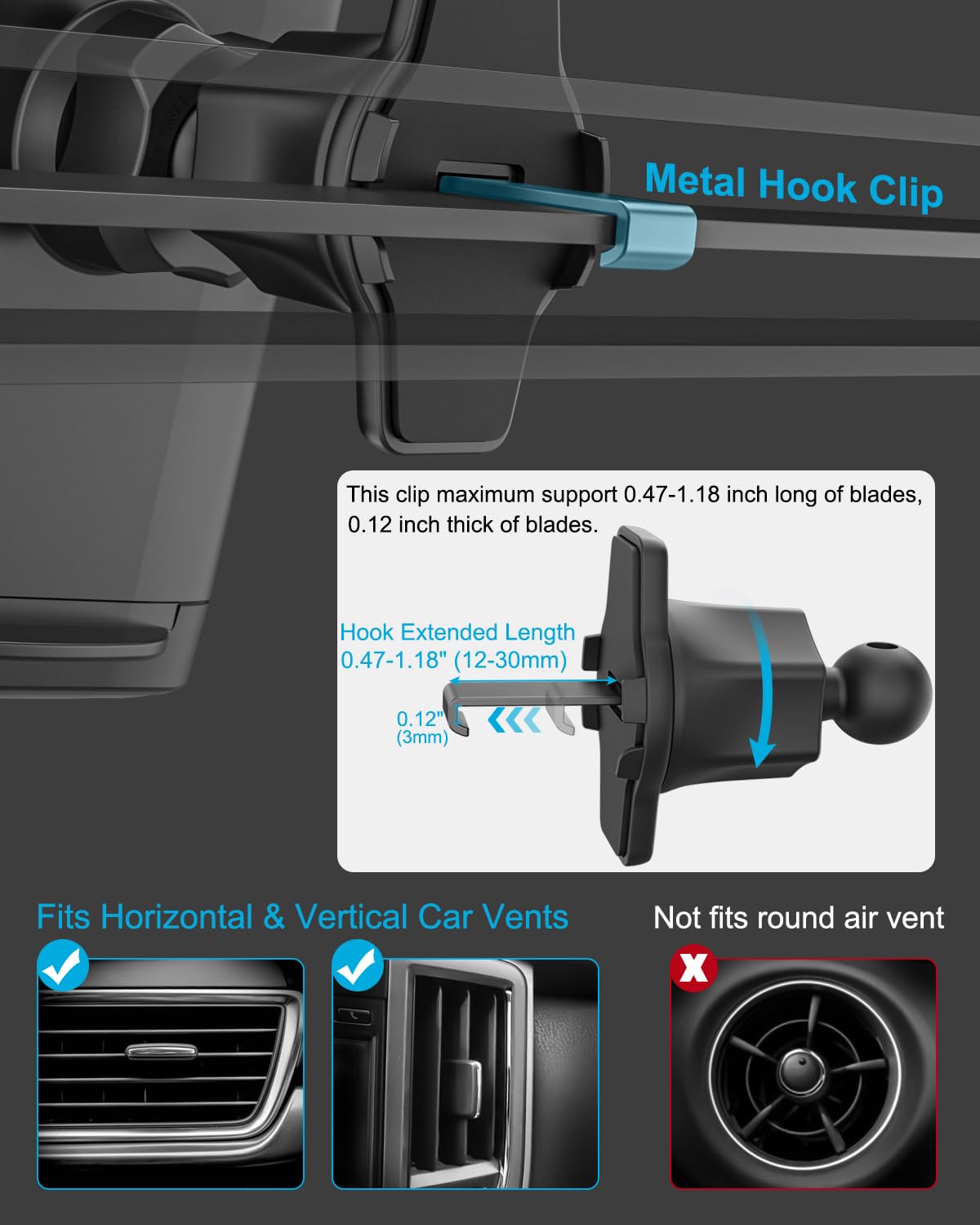 Fold7 - Supporto per auto, gancio in metallo migliorato, per ventilazione auto, girevole a 360°, per prese d'aria per Galaxy Z Fold 7 6 5 4 3 2, S A,Pixel Fold, 4 – 8,3"