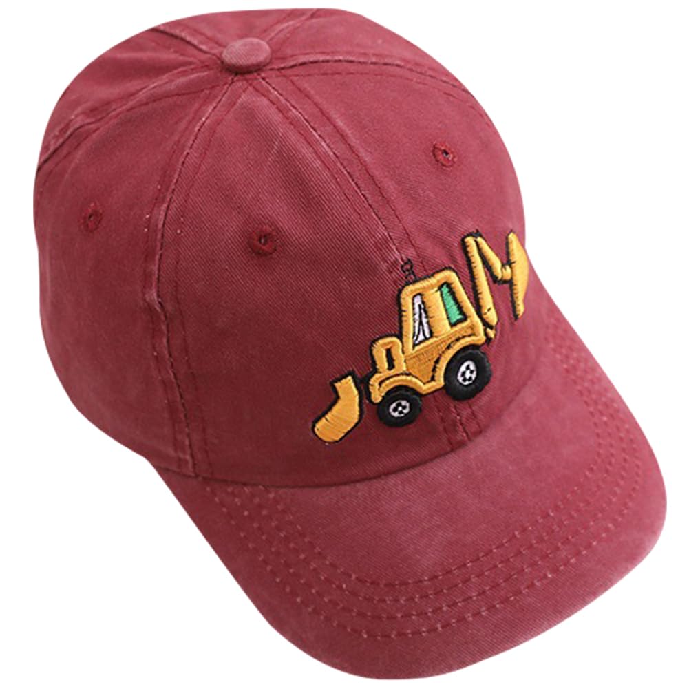 IhLux Excavador Gorras Beisbol, Auto Gorra Snapback con Visera Gorra Béisbol Niño Ajustable Sombrero Deportivo Cap Casual Gorras de Algodón para Niños Gorra de Verano Infantil para Niños, 2 a 8 Años (Rojo)