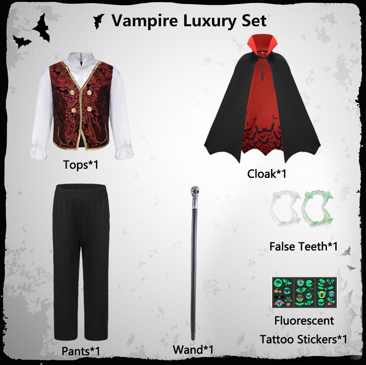 Kids Vampire Costume Boys Deluxe Gothic Vampire Costume Set Halloween Costumes Cape Dress up Outfit Accessories