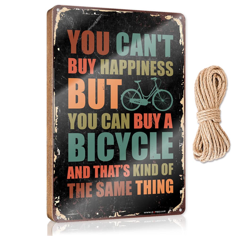 FZFN Spring Porch Sign You Can'T Buy Happiness But You Can Buy A Bicycle Wooden Sign Restroom Decor Welcome Sign For Front Porch Standi(20X30CM)