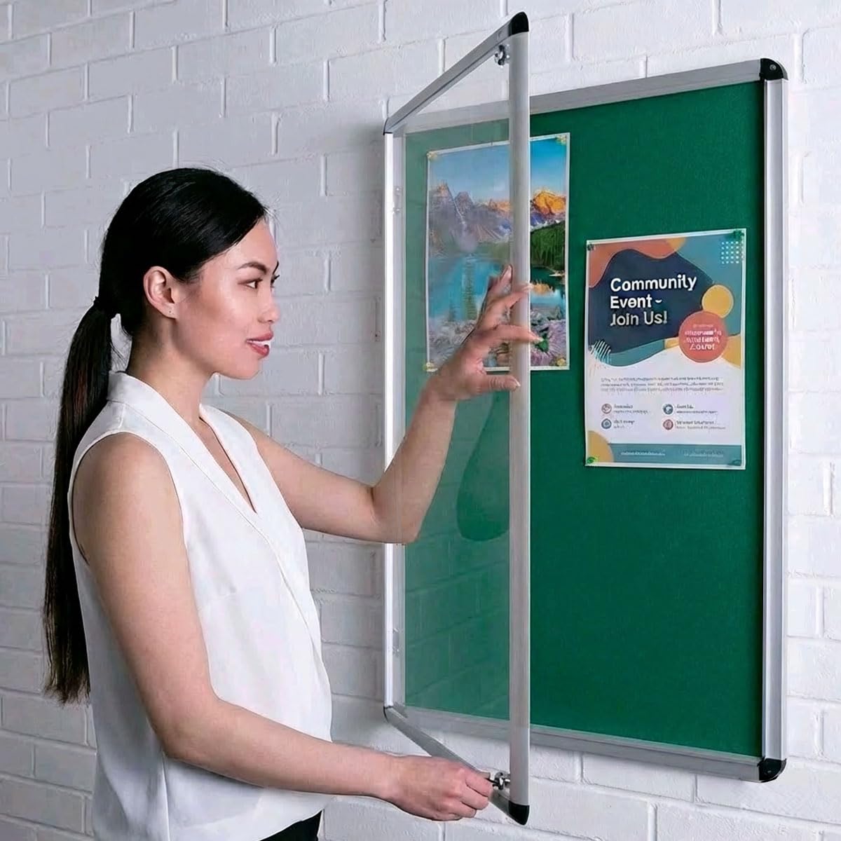 – Wonderwall Classic Tamperproof Lockable Green Felt Noticeboard, 90 x 60 cm, Aluminium Frame with 2 Safety Locks - Wall Mounted- Ideal for Indoor Message Display, Office, School,