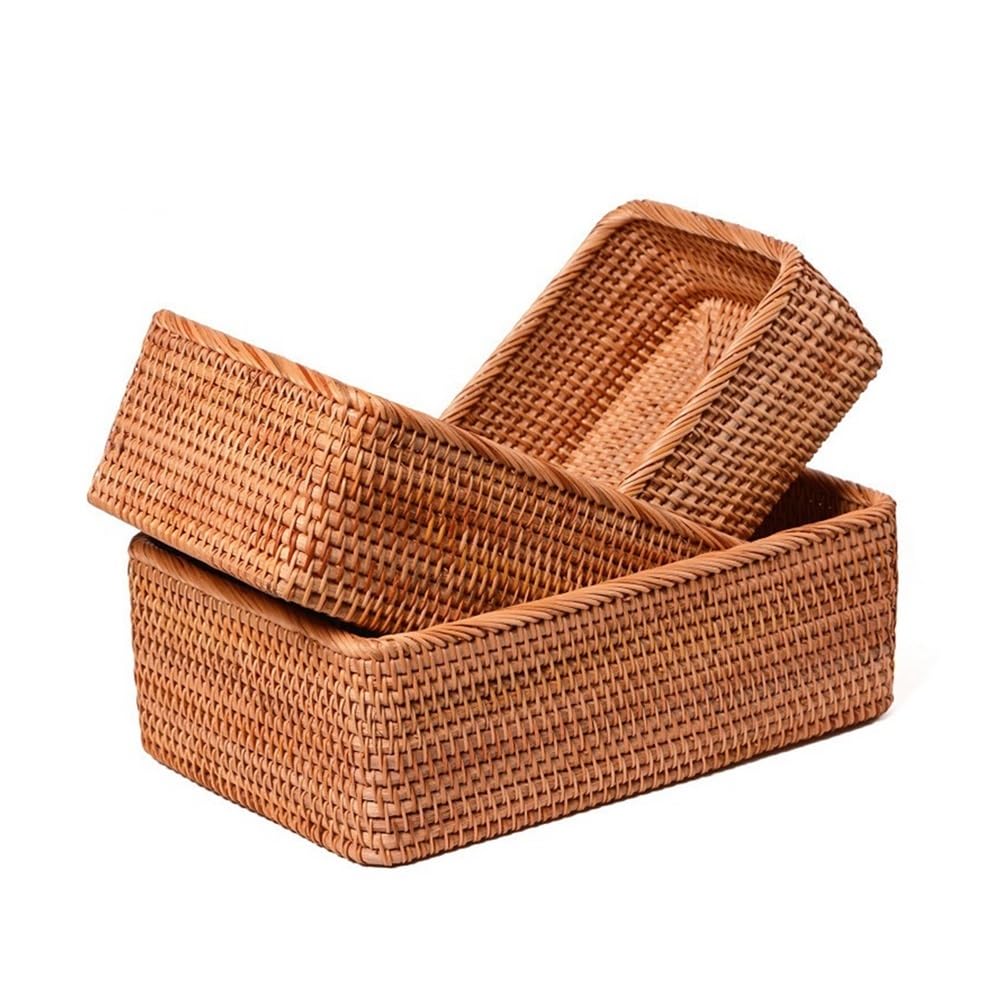 Basket Storage Box Kitchen bedroom Accessories 3pcs/set Rattan Weaving Rectangular Snack Fruit Household