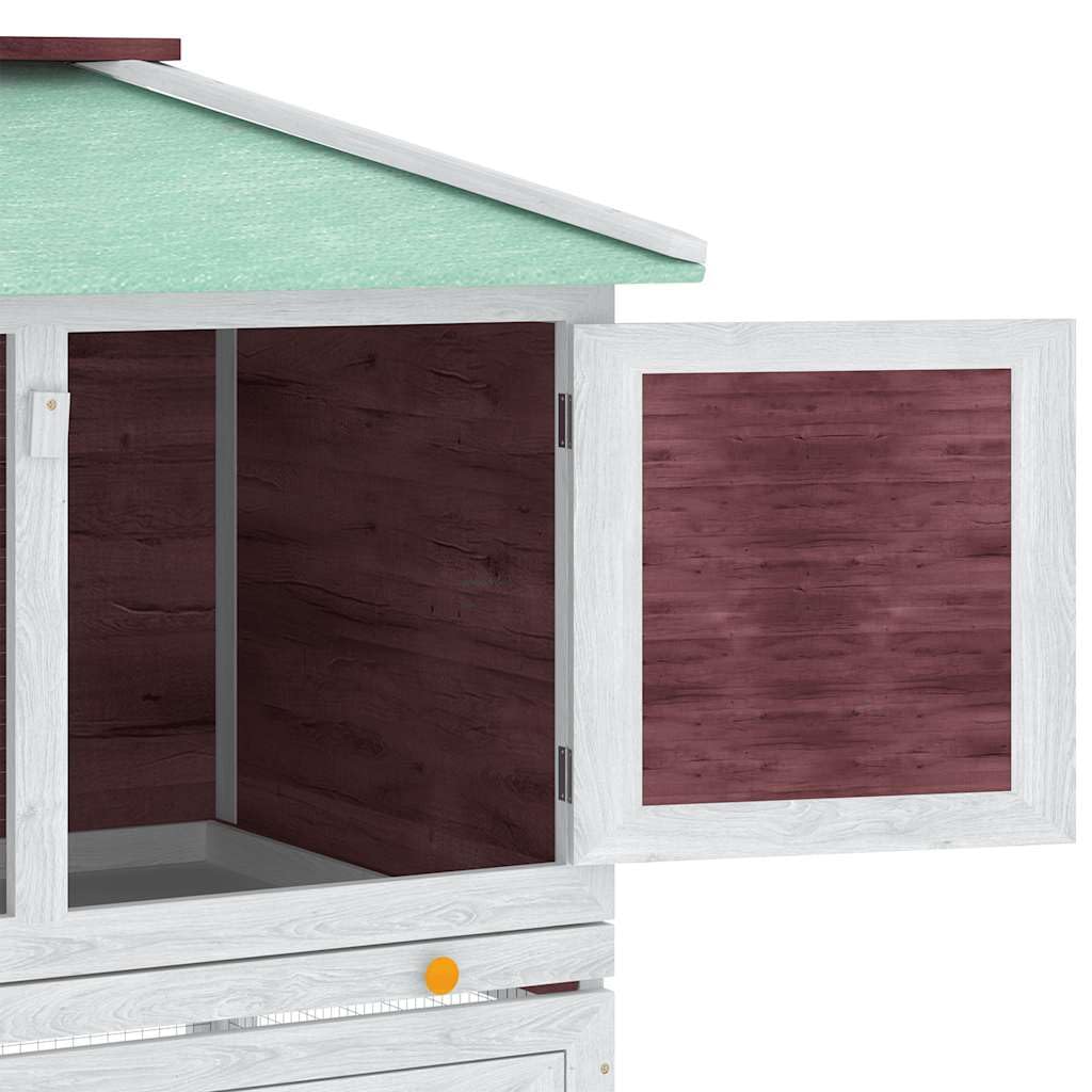 Kaninchenstall 2 Etagen Holz Hasenstall Kleintierstall für draußen mit Rampe und ausziehbarer Wanne Kleintierkäfig für Zwergkaninchen Braun Weiß 130x68x105 cm