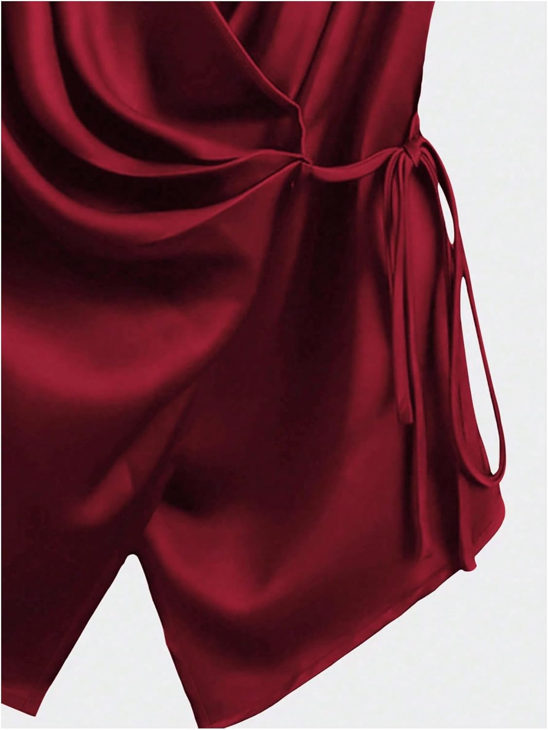 SOLY HUX Women's V Neck Satin Blouse Wrap Tie Side Sleeveless Shirt Summer Business Casual Tops - Image 4