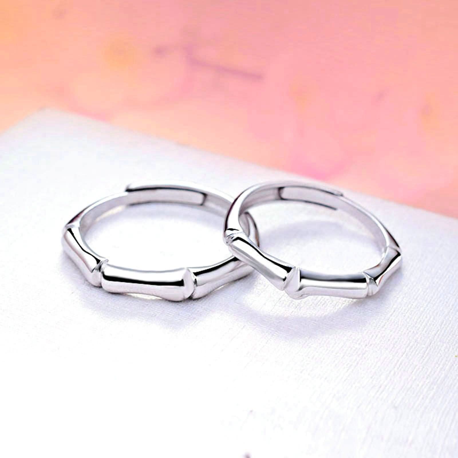 Eheringe Paar Set, Verlobungsring Sterling Silber Bambus Gelenk Silber verstellbar