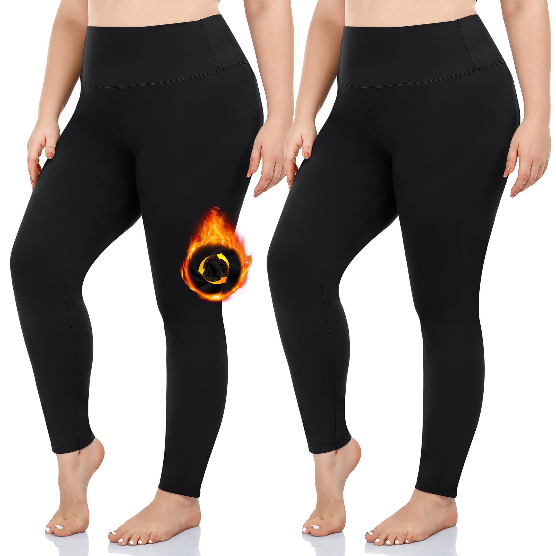 FULLSOFT 2 Pack Womens Plus Size Fleece Lined Leggings-Thermal High Waist Stretchy 1X-4X Yoga Pants for Winter Workout