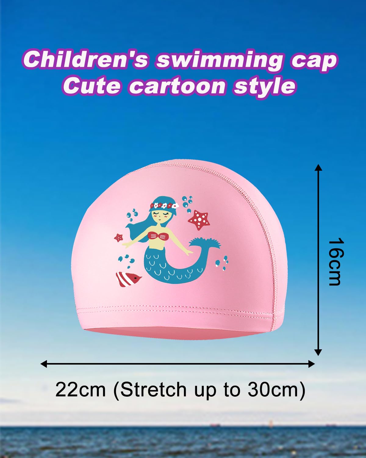 Kids Swimming Cap for Girls 4-9 Years, Swim Hat Boys, PU Material (Pink) - Image 3