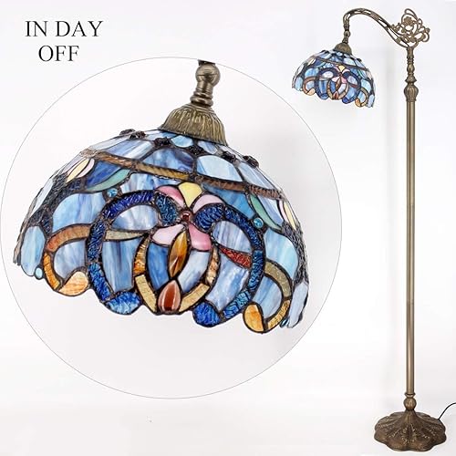 Miniatura 6 de WERFACTORY Tiffany - Lámpara de pie con diseño de nube azul y morado, lámpara arqueada de 12 x 18 x 64 pulgadas, cuello de cisne ajustable, luz de