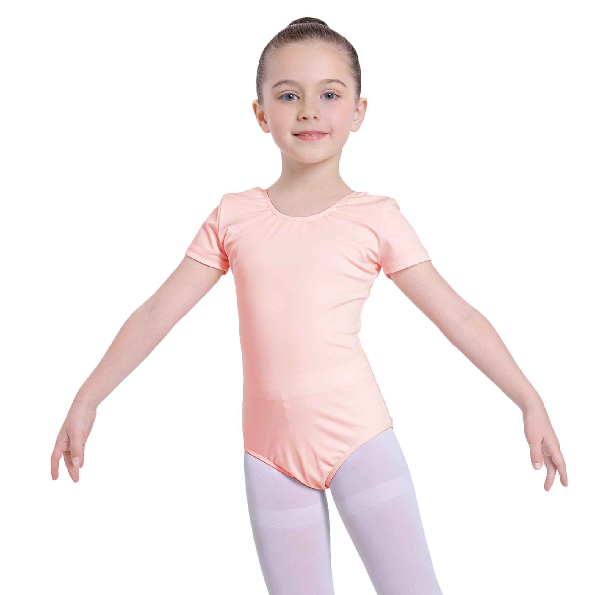 Carnavalife Maillot Ballet Niña Manga Corta Leotardo Danza Infantil Body Gimnasia Rítmica Elástico Escote Redondo Uniforme Clase Baile Negro Rosa Blanco — view 9